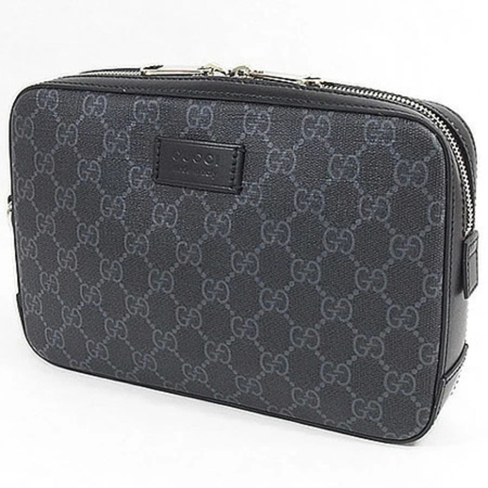 Gucci GG Supreme Pouch Shoulder Bag Canvas Leather Black Gray
